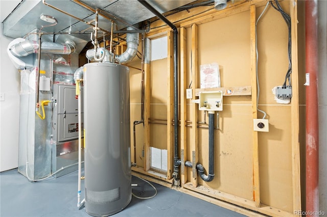 utility room featuring water heater