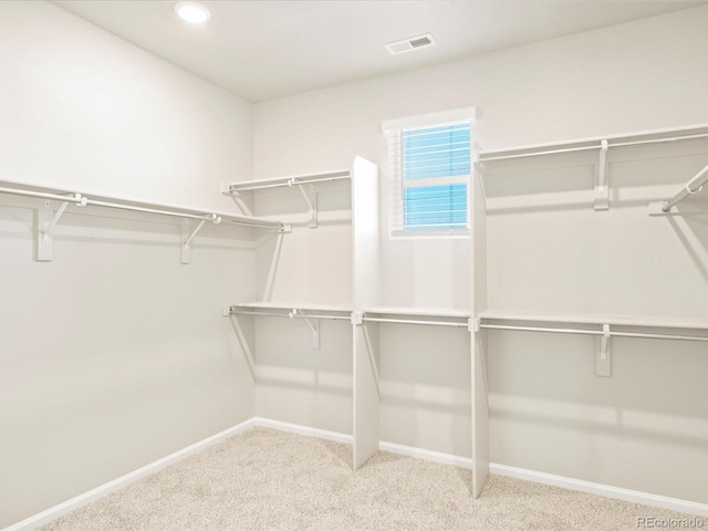 spacious closet with visible vents and carpet flooring