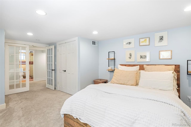 1767 S Sherman St, Denver, CO 80210 - bedroom featuring recessed lighting, carpet floors, french doors, and a closet