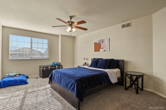 bedroom with carpet flooring and ceiling fan