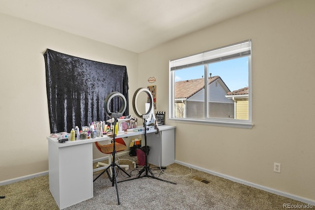 home office featuring light carpet