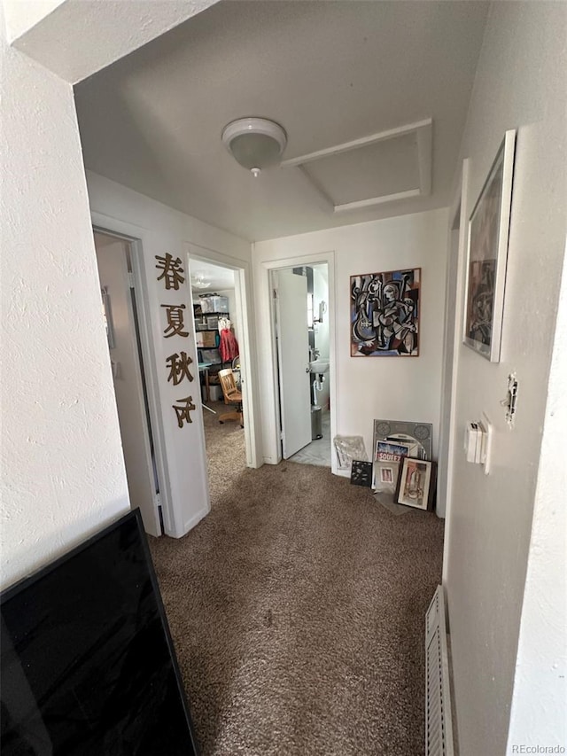 1265 Yates St, Denver, CO 80204 - hall with attic access and carpet flooring