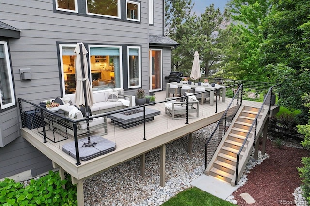6175 Puma Sands, Lone Tree, CO 80124 - deck with an outdoor hangout area, stairs, outdoor dining space, and a grill