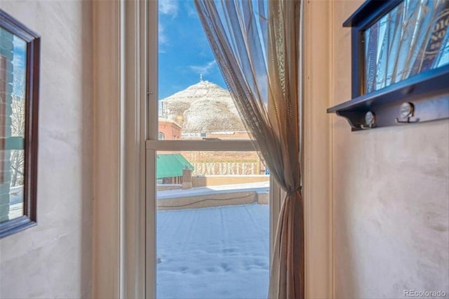 doorway featuring a mountain view