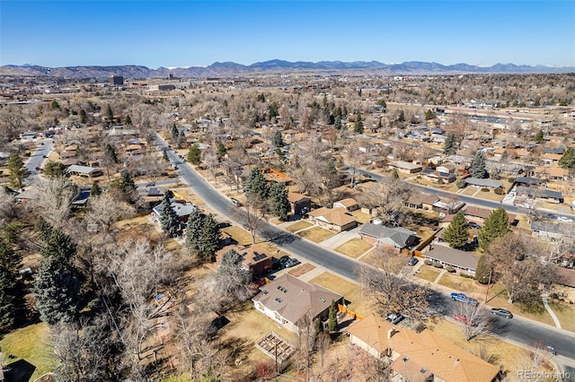 aerial view with a residential view and a mountain view