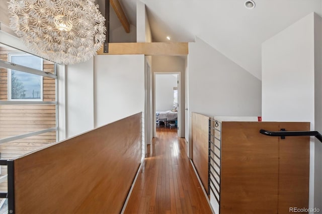 190 W Archer Pl, Denver, CO 80223 - hall with vaulted ceiling with beams, recessed lighting, and hardwood / wood-style floors