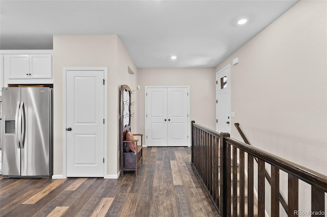 4475 Hidden Gulch Rd, Castle Rock, CO 80104 - hallway with dark wood-type flooring, an upstairs landing, recessed lighting, and baseboards