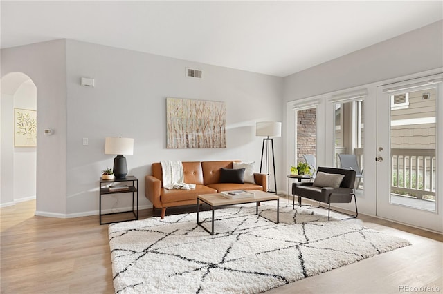 4385 S Balsam St Unit 5-104, Littleton, CO 80123 - living area featuring light wood-type flooring and arched walkways
