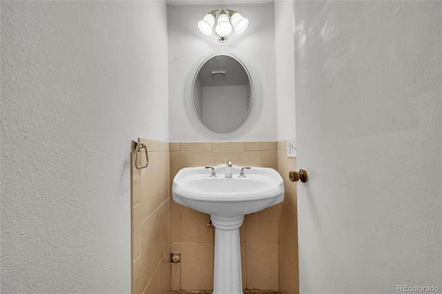 bathroom with a textured wall and a sink