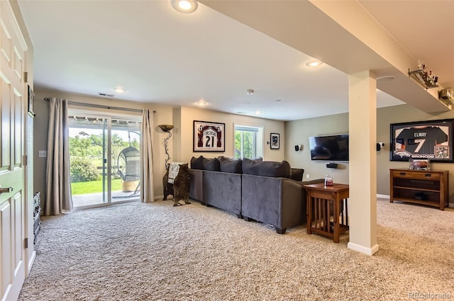 9229 Sugarstone Cir, Highlands Ranch, CO 80130 - living area featuring carpet, healthy amount of natural light, recessed lighting, and baseboards