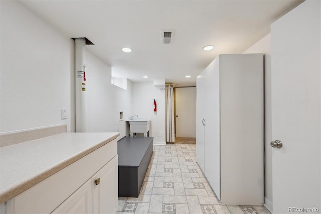1610 Trenton St, Denver, CO 80220 - bathroom with recessed lighting, visible vents, and vanity