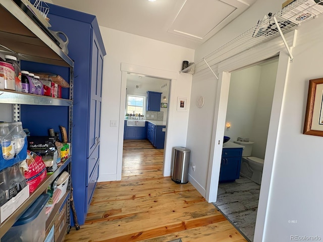 601 N Wood St, Silver Cliff, CO 81252 - hall with light wood-style flooring and attic access