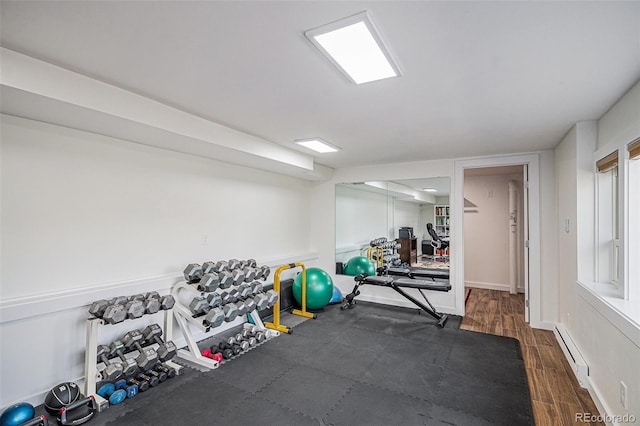 32783 Lodgepole Cir, Evergreen, CO 80439 - workout room featuring a baseboard radiator and wood finished floors
