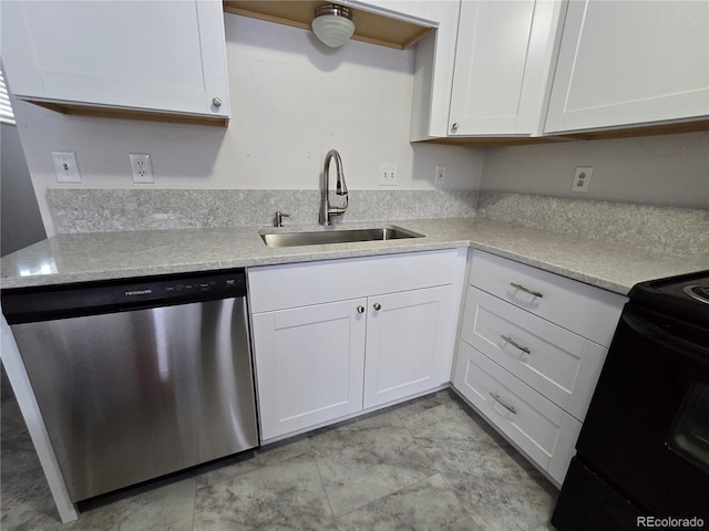 kitchen featuring white cabinets, dishwasher, and a sink