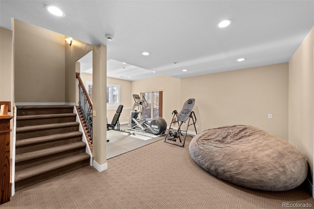 exercise room with carpet