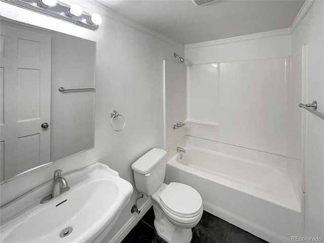 4416 S Vivian St, Morrison, CO 80465 - bathroom with bathtub / shower combination and crown molding