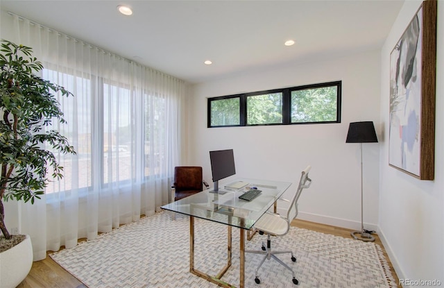 office area with light wood-type flooring