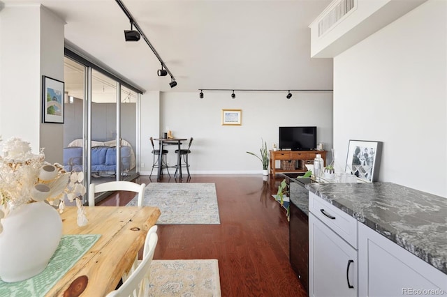 790 N Washington St Unit 1210, Denver, CO 80203 - living room with dark wood finished floors and rail lighting
