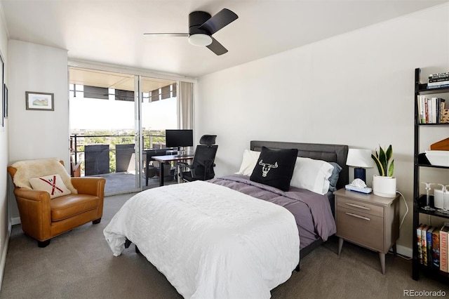 790 N Washington St Unit 1210, Denver, CO 80203 - bedroom featuring carpet floors, access to exterior, a desk, and a ceiling fan