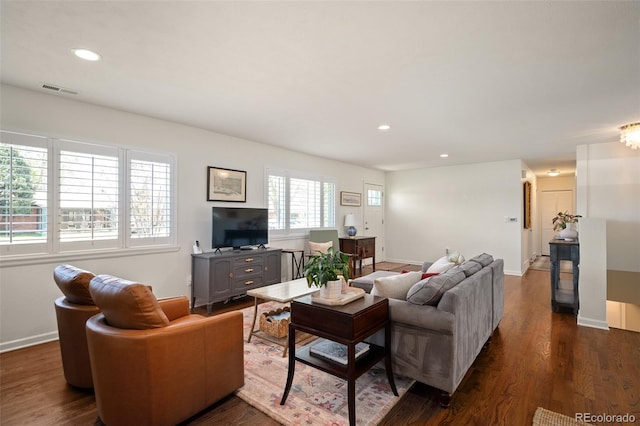 986 S Jersey St, Denver, CO 80224 - living room with dark wood-style floors, baseboards, and recessed lighting