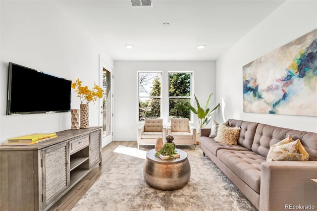 living room featuring light wood-type flooring