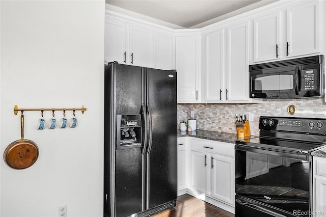 kitchen with white cabinetry and black appliances