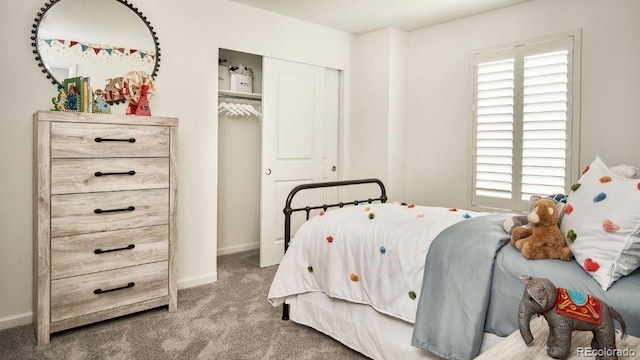 carpeted bedroom featuring a closet