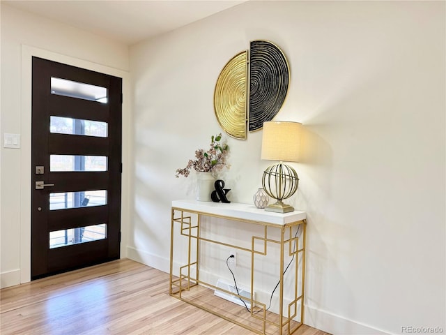 entryway featuring light wood finished floors, baseboards, and a wealth of natural light