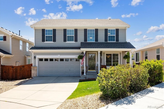 11866 High Desert Rd, Parker, CO 80134 - traditional-style home featuring concrete driveway, a garage, fence, and a shingled roof