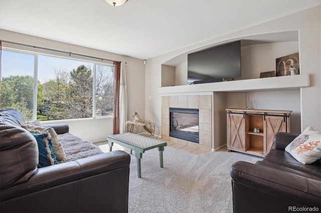 11866 High Desert Rd, Parker, CO 80134 - living area featuring a tile fireplace and carpet