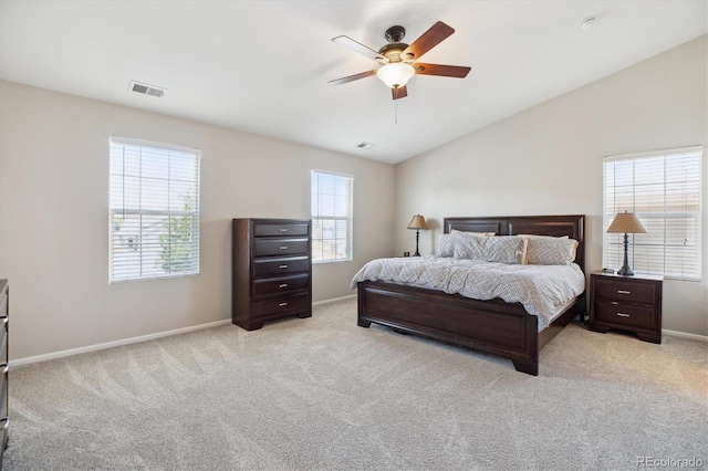 11866 High Desert Rd, Parker, CO 80134 - carpeted bedroom featuring baseboards, lofted ceiling, and a ceiling fan