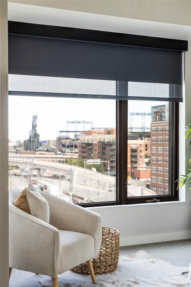 sitting room with a healthy amount of sunlight and carpet floors