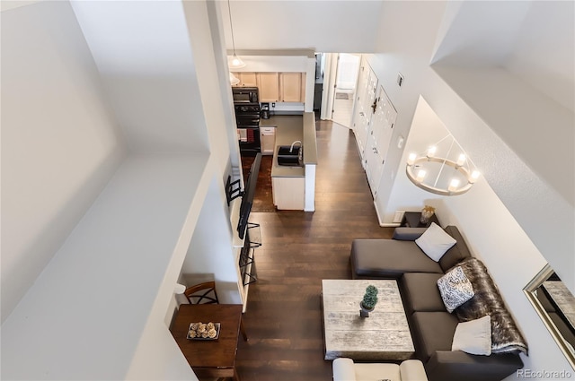 living room featuring dark wood finished floors