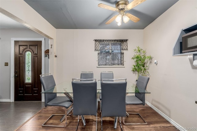 9170 Aspen Dr, Thornton, CO 80229 - dining area featuring wood finished floors and a ceiling fan