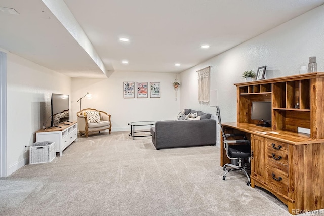 view of carpeted home office