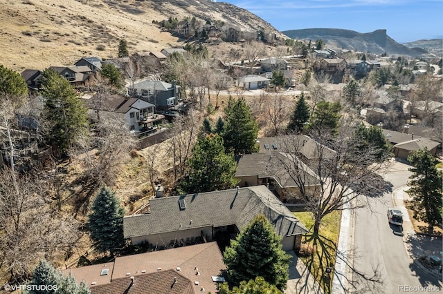 bird's eye view featuring a residential view and a mountain view