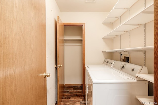 1157 Belleview Dr, Fort Collins, CO 80526 - laundry area featuring washer and dryer and wood finished floors