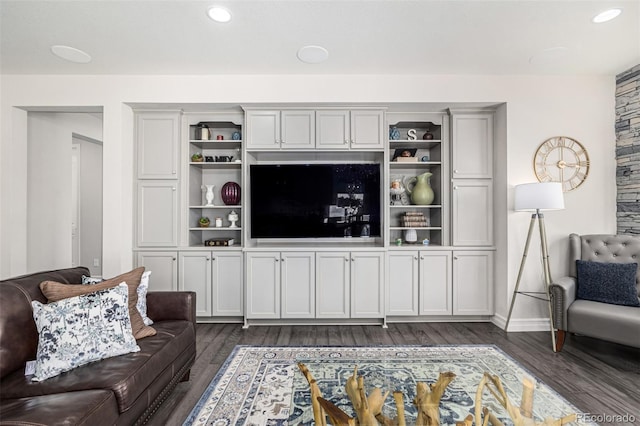 living room with dark wood-type flooring