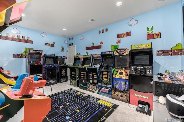 game room with carpet flooring