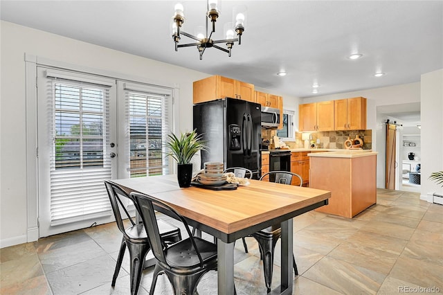 7076 S Spruce Dr W, Centennial, CO 80112 - dining area featuring a chandelier, baseboards, recessed lighting, and light stone finish floors