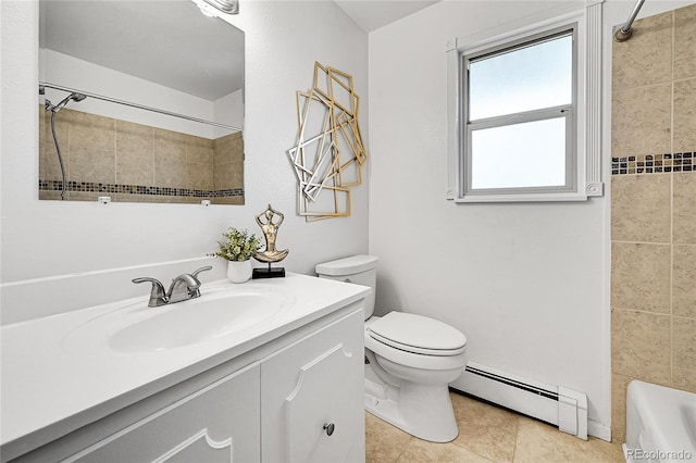 7076 S Spruce Dr W, Centennial, CO 80112 - full bathroom with baseboard heating, tile patterned flooring, toilet, and vanity