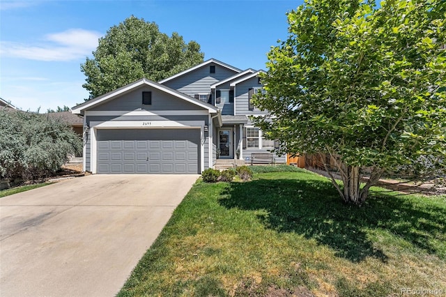 2695 E 109th Ave, Northglenn, CO 80233 - view of front of home featuring a garage, a front yard, and concrete driveway