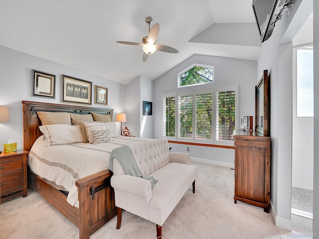 1052 Northampton Ct, Highlands Ranch, CO 80126 - bedroom with vaulted ceiling, light colored carpet, and ceiling fan