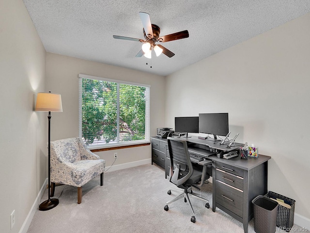 1052 Northampton Ct, Highlands Ranch, CO 80126 - office area with a ceiling fan, a textured ceiling, and light colored carpet
