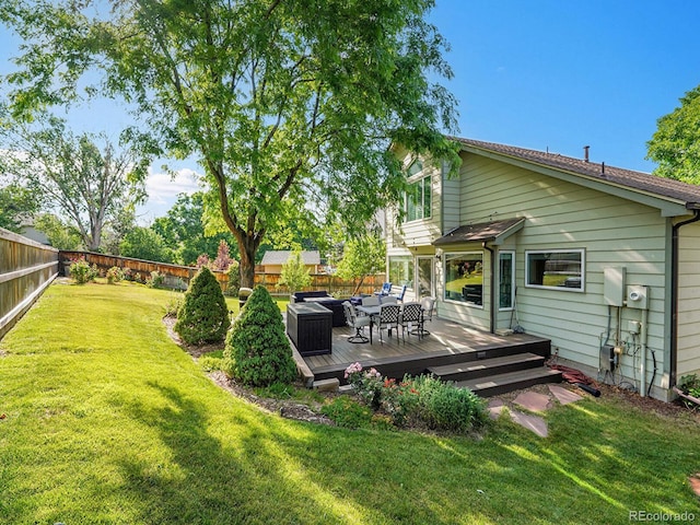 1052 Northampton Ct, Highlands Ranch, CO 80126 - fenced backyard with an outdoor living space and a deck