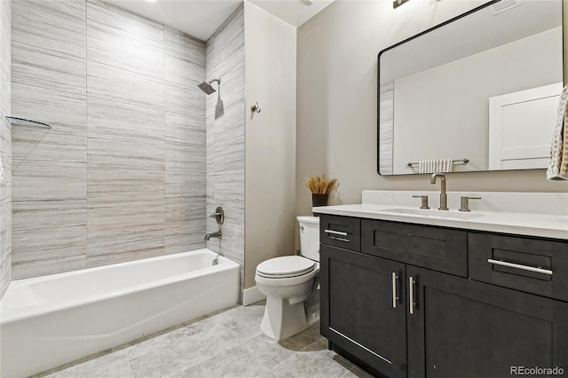 full bathroom with shower / bathing tub combination, toilet, and vanity