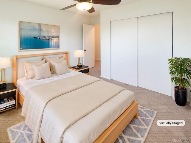 bedroom featuring a closet and ceiling fan