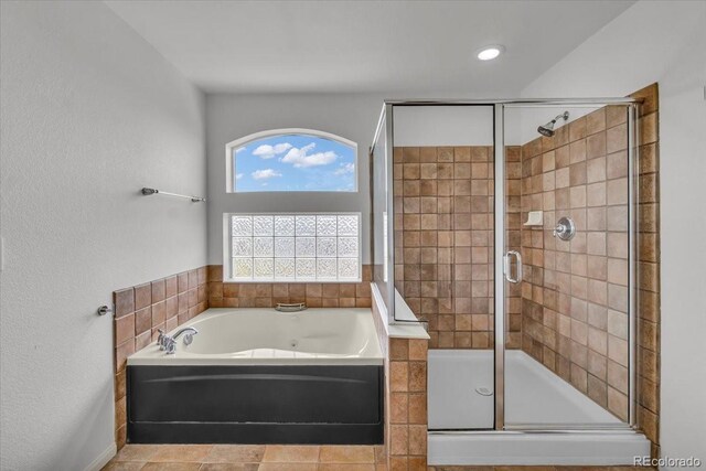 1385 Candleglow St, Castle Rock, CO 80109 - bathroom featuring a bath, a stall shower, and recessed lighting
