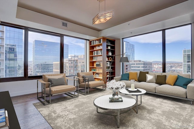 living room featuring hardwood / wood-style floors and a healthy amount of sunlight