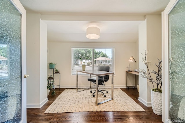 office area with dark wood-type flooring